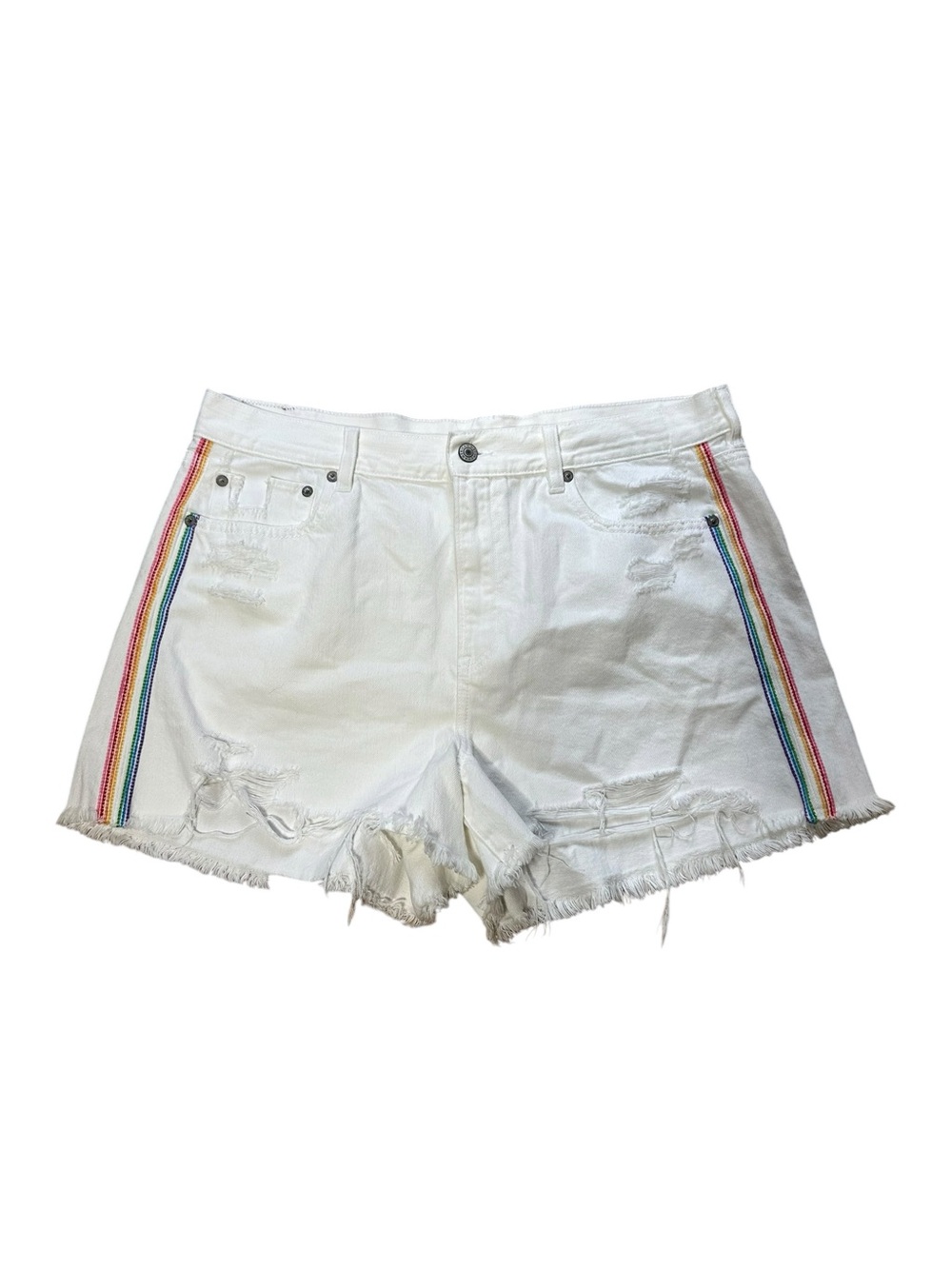 American Eagle White Rainbow Stripe Distressed Mom Denim Shorts Size 16